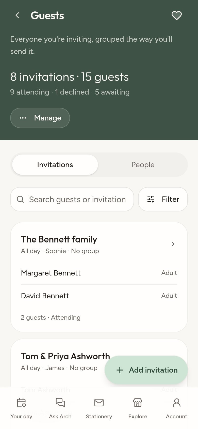 Arch guest list and RSVPs