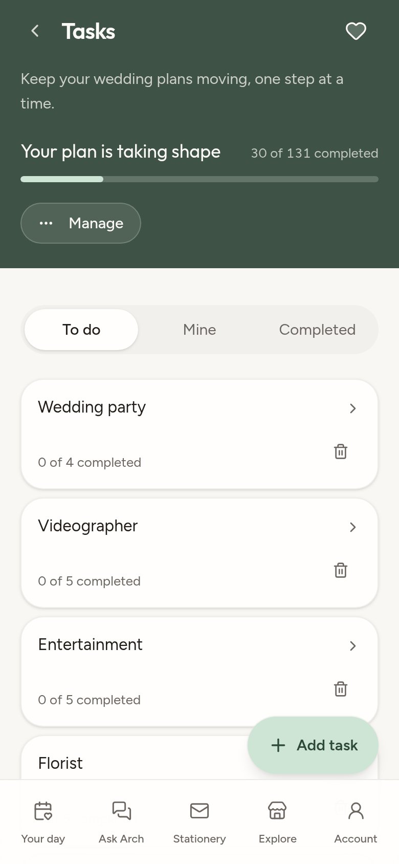 Arch wedding task list