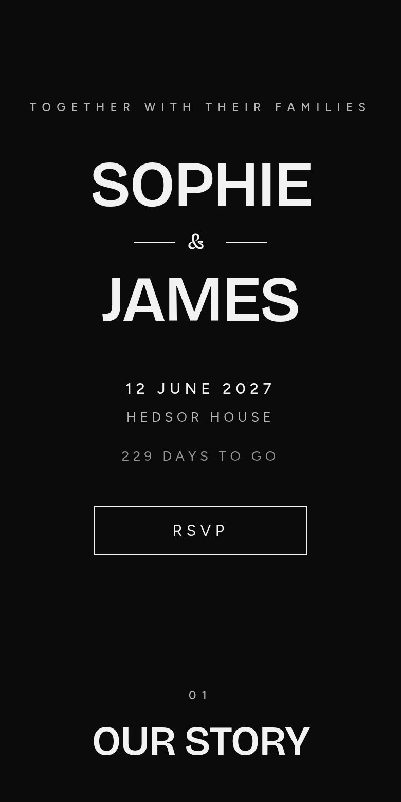 Arch Black Tie wedding website design
