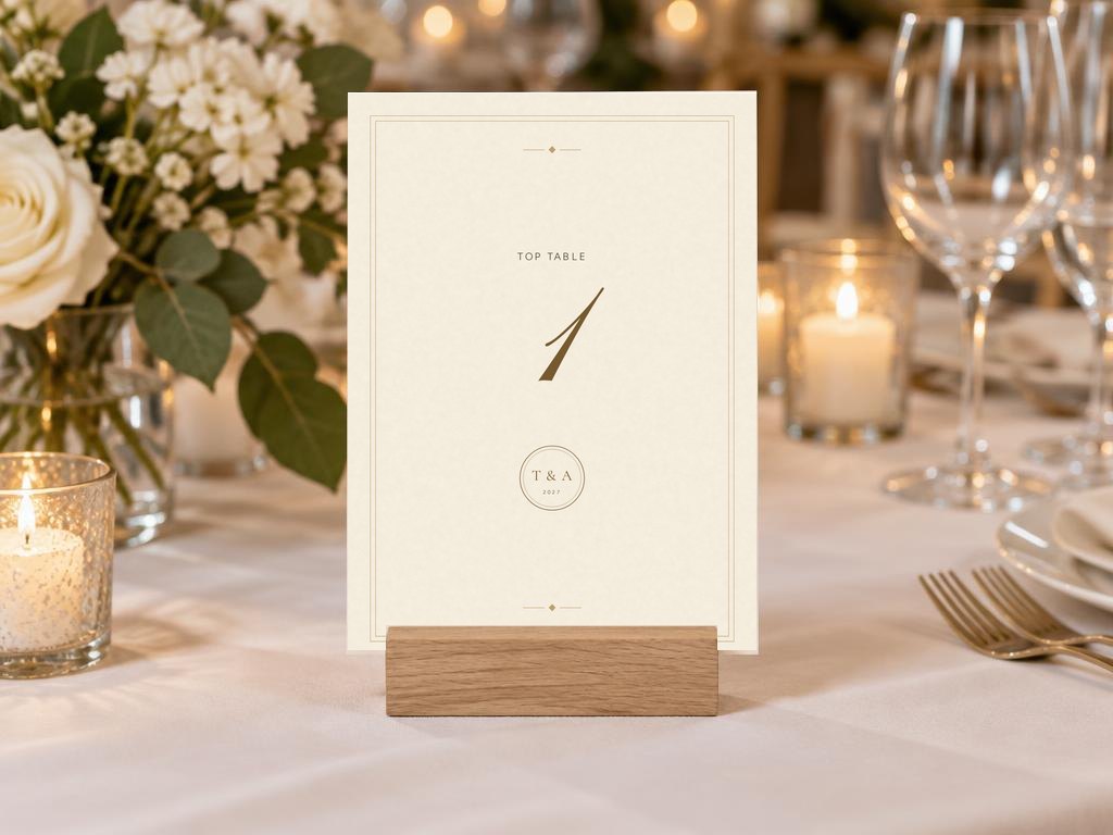 Signature table number on a wooden stand